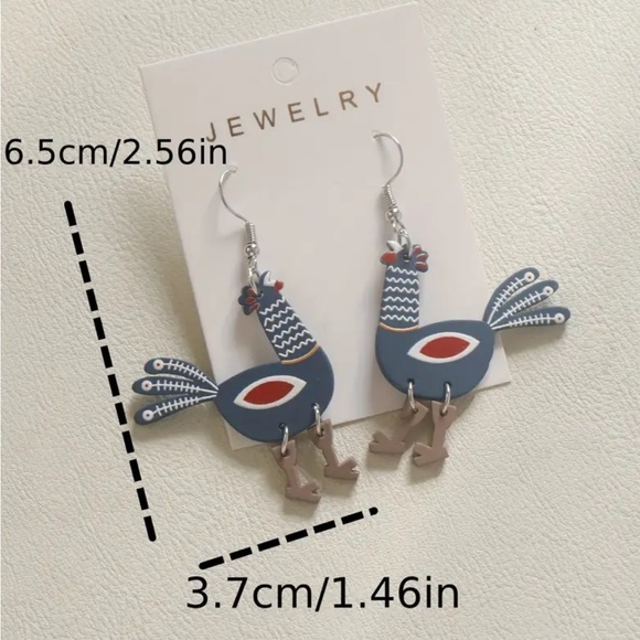 Blue Chicken Dangle Earrings - Picture 2 of 2